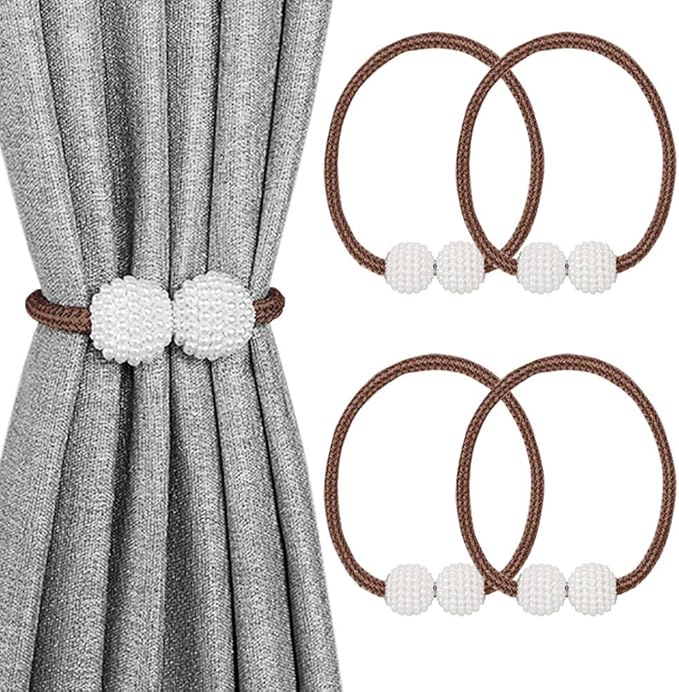 Melaluxe 4 Pack Magnetic Curtain Tiebacks, Decorative Curtain Holdbacks for Window Décor (Coffee)