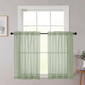 Cafe Curtains 36 Inch Length Tier 2 Pieces, Modern Soft Airy Sheer Kitchen Short Curtains for Small Window, Rod Pocket Small Curtain for Bathroom Basement, Sage Green, Each, 42"Wx36"L Inches