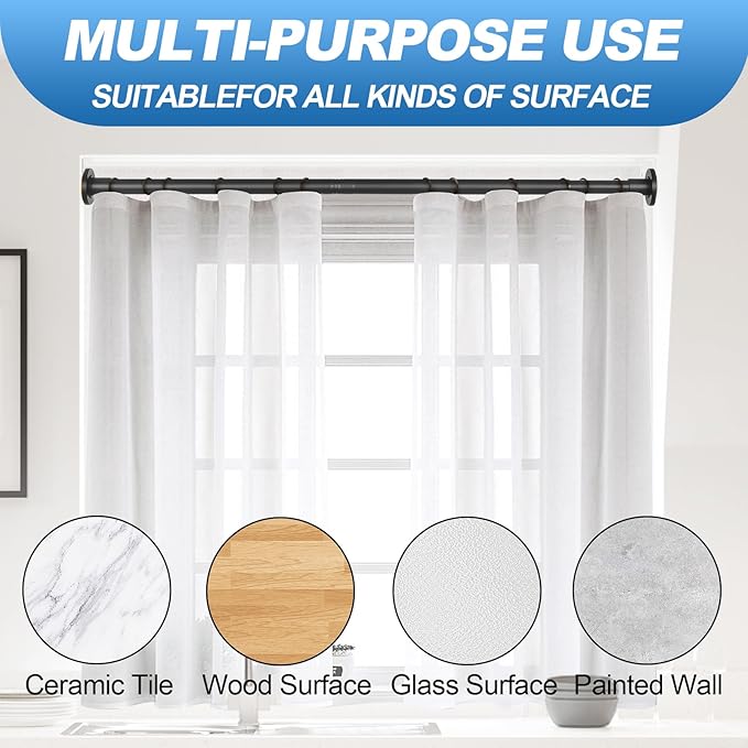 CorkLatta Black Shower Curtain Rod 31 to 92 Inch,1 Inch Diameter Adjustable Spring Tension Stainless Steel Telescoping Rod,Easy Install,No Rust