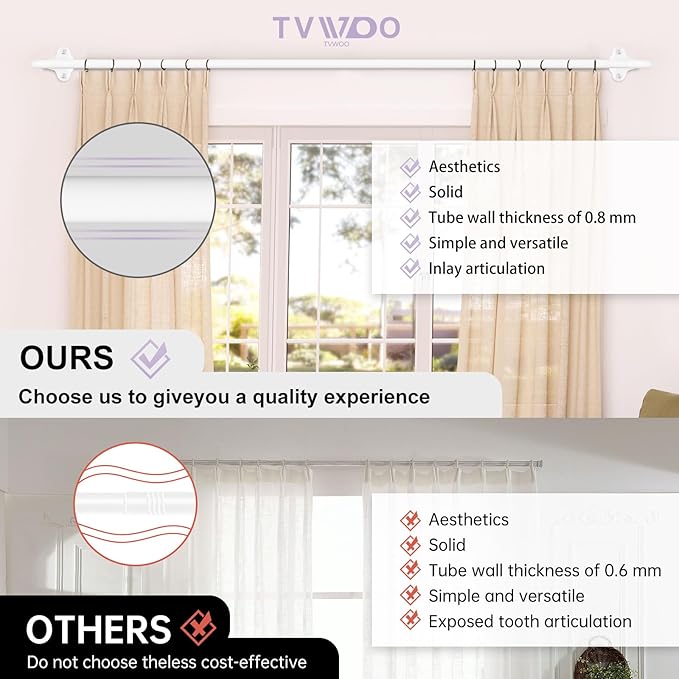 TVWOO 2 Pack Wrap Around Curtain Rods,White Curtain Rods 28 to 48 Inch,5/8 Inch Adjustable Blackout Curtain Rod Set with Bracket,Room Darkening Window Rod,Metal Hidden Curved Drapery Rods 28-48",White