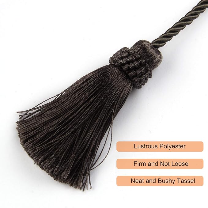 Fenghuangwu Curtain Tiebacks Handmade Decorative Curtain Holdbacks Rope with Tassel (Charcoal, 4P)