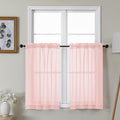 Gwine Blush Pink Sheer Kitchen Curtains 36 Inch Length, Light Filtering Voile Soft Airy Small Cafe Curtains, Short Window Curtain for Bathroom Basement, 42x36 inch, 2PCS
