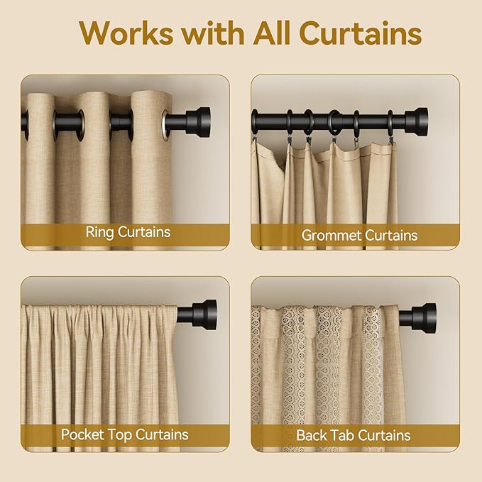 YaFex Curtain Rods 2 Pack 32-144 Inch, Heavy Duty 1 Inch Curtain Rod, Black Extra Long Adjustable Window Treatment Rods, Modern Design, Easy Installation