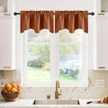 NICETOWN Farmhouse Valance for Kitchen Window - 42 inches by 18 inches Thermal Insulated Scalloped Rod Pocket Kitchen Curtain Tiers Drapery Panel for Home Decor, Burnt Orange, 1 Panel