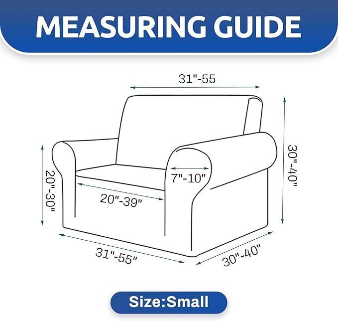 KEKUOU Stretch Single Sofa Slipcover 1 Piece Couch Sofa Cover (31"-55") Furniture Protector 1 Seater Sofa with Elastic Bottom for Kids,Pet.Jacquard Small Checked Pattern Fabric(Small,Navy Blue)