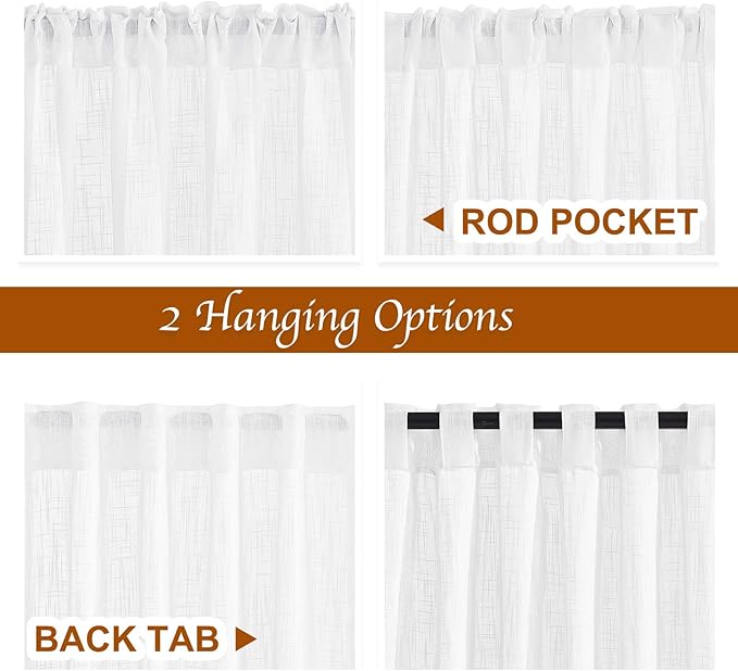 NICETOWN White Faux Linen Sliding Door Curtains 90 inches Long, Rod Pocket & Back Tab Semi Sheer Window Treatments Privacy with Light Filter for Farmhouse/French Door, W66 x L90, 2 Panels