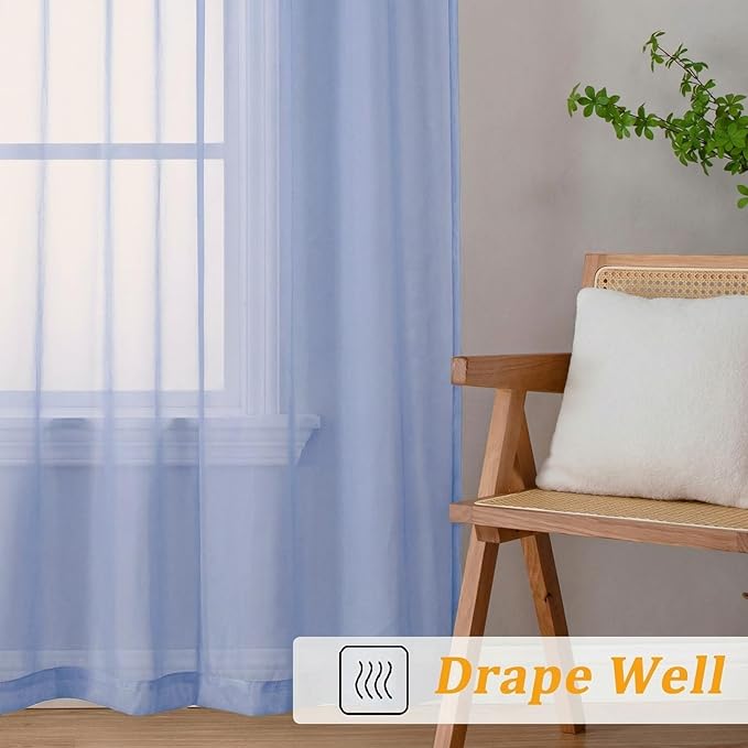 Gwine Denim Blue Sheer Curtains 63 Inch Length for Living Room 2 Panels, Light Filtering Rod Pocket Window Curtain Treatment for Bedroom, Voile Elegant Sheer Drapes，Each 42Wx63L