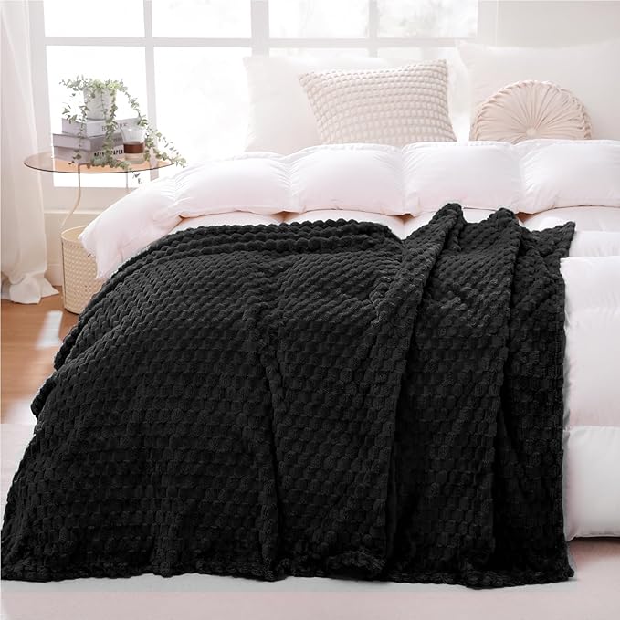 Puncuntex Black Throw Blanket 50"×60" inches Fuzzy 3D Jacquard Decorative Flannel Fleece Super Soft Plush Cozy Blanket for Couch Sofa Chair Lightweight