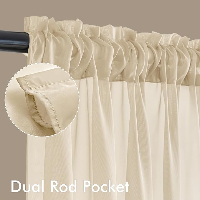 MIULEE Cream Sheer Curtains 72 Inches Long, 4 Panels Set, Light Filtering Rod Pocket Voile Drapes for Living Room and Bedroom, Airy Soft Fabric Window Treatments, 42 x 72 Inches