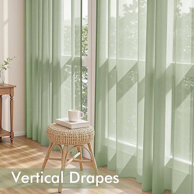 MIULEE Sage Green Sheer Curtains 72 Inches Long, 4 Panels Set, Light Filtering Rod Pocket Voile Drapes Window Treatments, Semi Transparent Airy Fabric for Bedroom and Living Room, 42 x 72 Inches