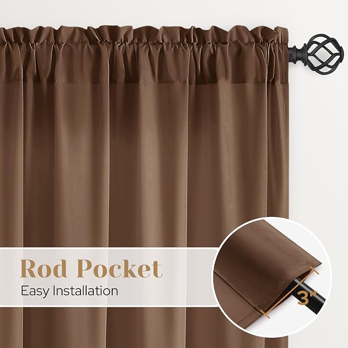 HOMEIDEAS Non-See-Through Brown Privacy Sheer Curtains, 52 X 96 Inches Long 2 Panels Sheer Curtains Light Filtering Window Drapes for Bedroom Living Room