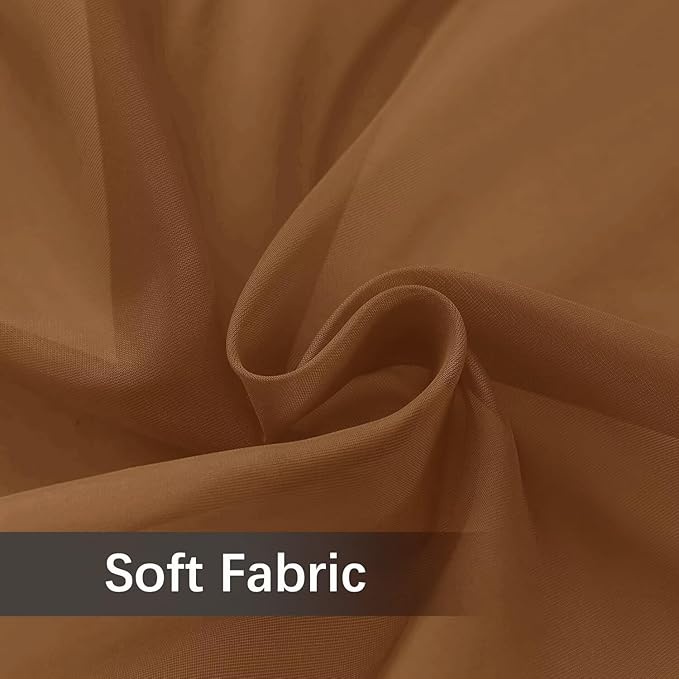 youleyar Solid Sheer Rod Pocket Curtain Voile Draperies 2 Panels White Beige Black Grey Ivory 52 Inch Width 63 Inch Long 1 Pair for Kitchen Bedroom Children Living Room Yard (Light Brown,52Wｘ63L)