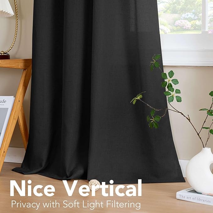 H.VERSAILTEX Living Room Linen Curtains Home Decorative Nickel Grommet Curtains Privacy Added Energy Saving Light Filtering Window Treatments Panels for Bedroom, Heather Black, 2 Panels, 52 x 84 Inch