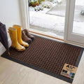 GORILLA GRIP 100% Waterproof All-Season WeatherMAX Doormat, 34x58, US Designed Natural Rubber, Stain and Fade Resistant, Low Profile Indoor Outdoor Door Mats, Easy Clean Patio Mat, Coffee Squares