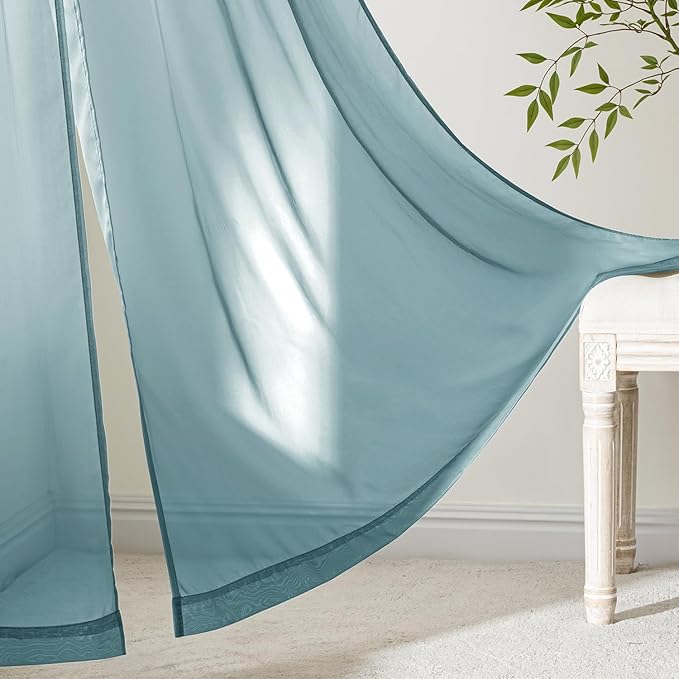 MIULEE Dusty Blue Sheer Curtains 90 Inches Long, 4 Panels Set, Light Filtering Rod Pocket Voile Drapes for Living Room and Bedroom, Airy Soft Fabric Window Treatments, 42 x 90 Inches