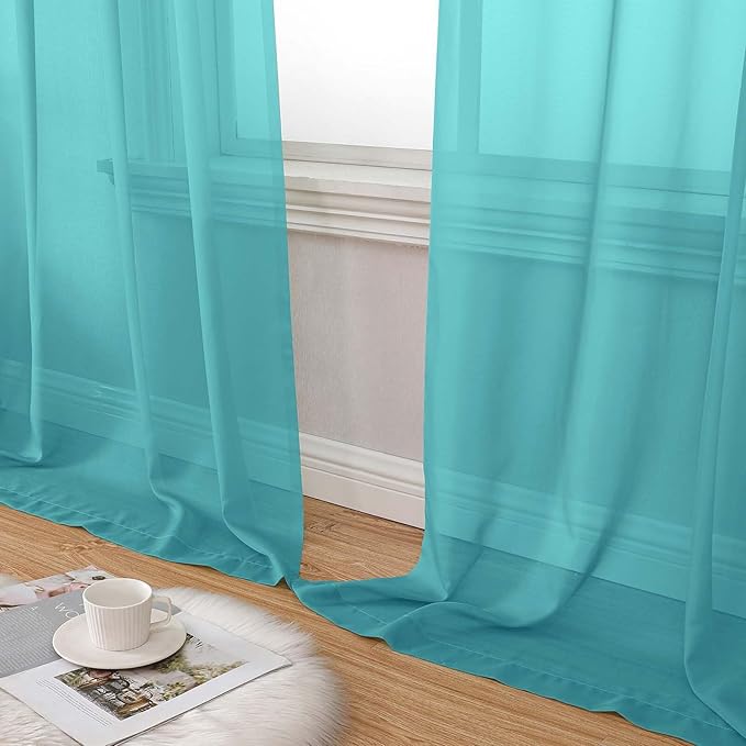Turquoise Sheer Curtain for Bedroom Living Room 78 Inches Long 2 Panels Set, Solid Soft Airy Light Filtering Sheer Window Curtains, Modern Rod Pocket Door Curtain, 42" Wx78 L Inches