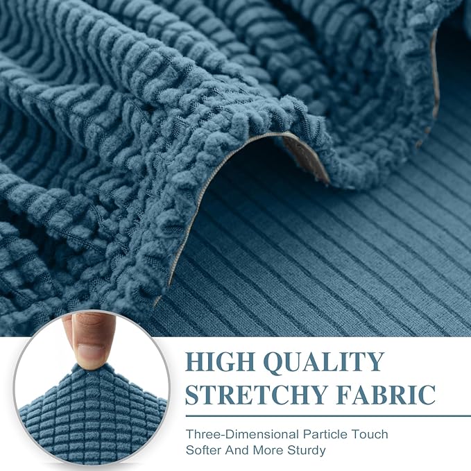 Couch Cushion Covers for Sectional Sofa L Shape Washable Separate Seat Chaise Couch Cover Stretch Sofa Slipcovers with 2 Pcs Pillowcases(3 Seater + 1 Chaise, Blue)