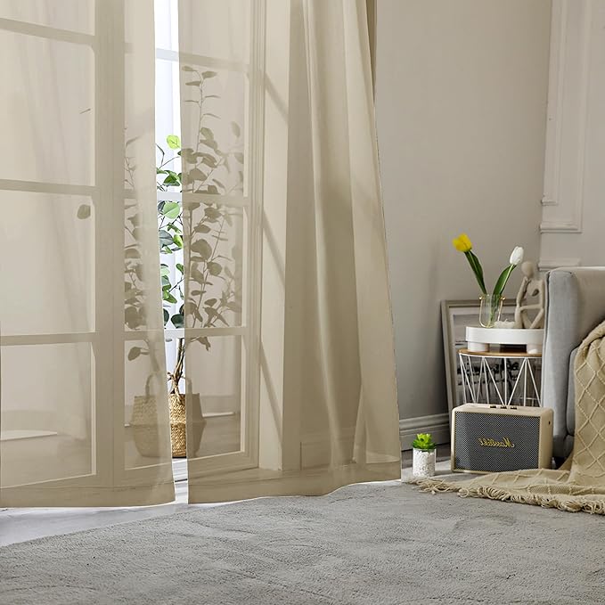 Lecloud Taupe Sheer Curtains 78 Inches Long 2 Panels, Elegant Light Filtering Voile Breathable Curtains, Solid Window Treatments with Dual Rod Pocket for Dining Room Bedroom, Each 42" W x 78" L