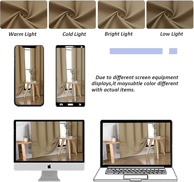 Simplebrand Ava Taupe Blackout Curtains for Bedroom 63 Inch Length 2 Panels Set, Solid Thermal Insulated Energy Saving Rod Pocket Window Treatment Curtains Blackout Drapes, W40 x L63 Inch, Taupe