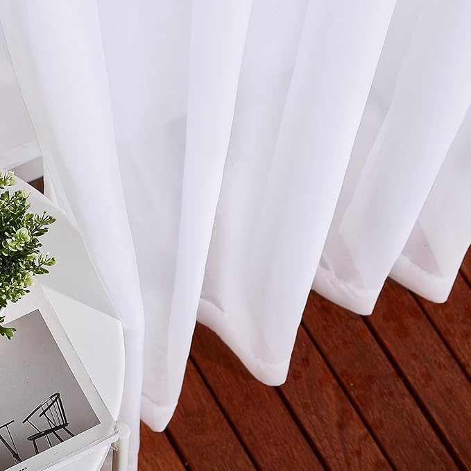 NICETOWN Sheer Curtains Extra Long and Wide W70 x L108 for Living Room Windows, Grommet Voile Sheer Textured Window Drapes for Sliding Glass Door/Villa, White, Set of 2