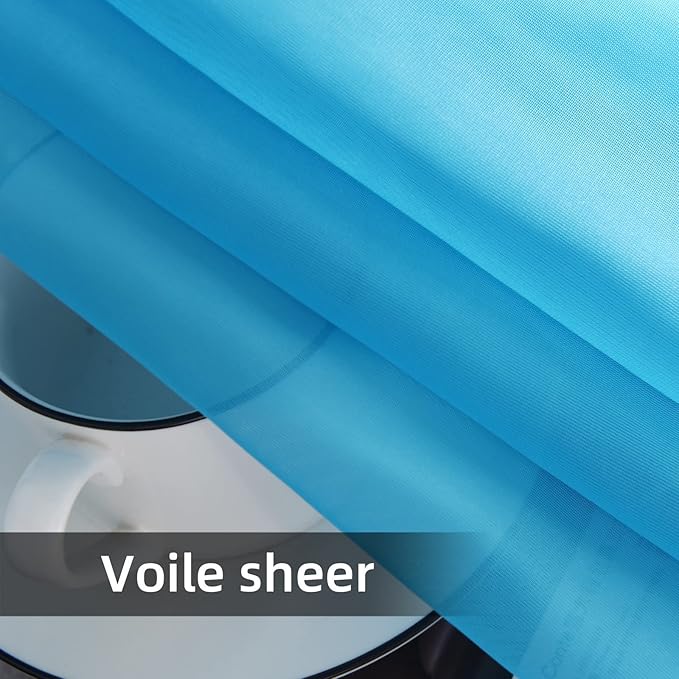 youleyar Solid Sheer Rod Pocket Curtain Voile Draperies 2 Panels White Beige Black Grey Coffee 52 Inch Width 108 Inch Long 1 Pair for Kitchen Bedroom Children Living Room Yard (Cyan Blue,52Wｘ108L)