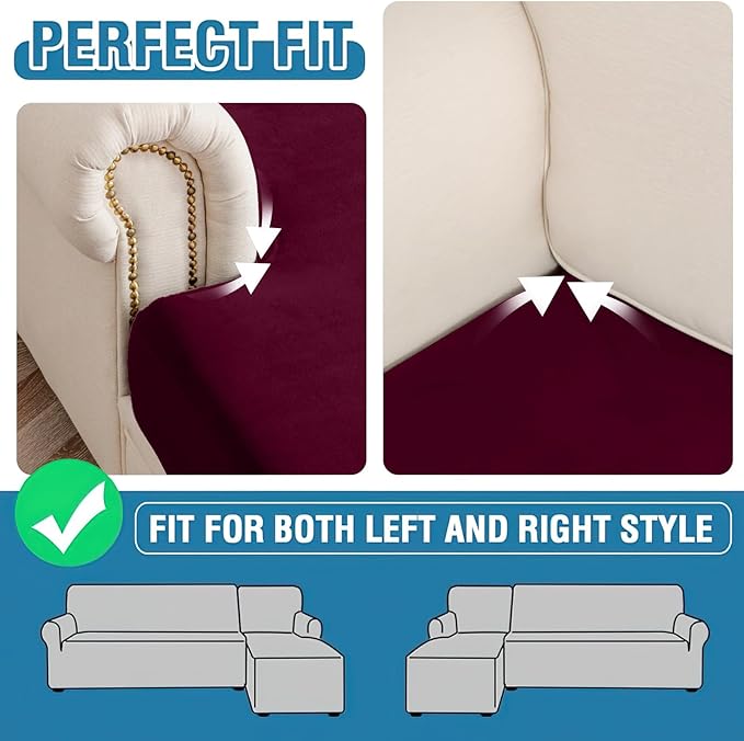 Couch Cover Stretch Velvet Sofa Cushion Cover 2-Piece - Elastic Washable Slipcover for Seat or Backrest, Couch Seat Covers for Sofas (Wine)