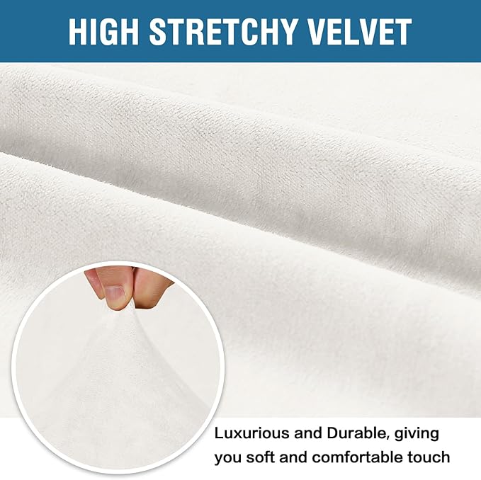 H.VERSAILTEX Stretch Velvet Loveseat Covers for 2 Cushion Couch Covers for Living Room Sofa Covers Slipcovers with Non Slip Straps Bottom, Ultra Thick Comfy Velour (Width 58"-72", Porcelain White)