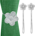 Lewondr Vintage Magnetic Curtain Tieback, 1 Pair Resin Flower Curtain Drapery Holdback Window Curtain Decorative Buckle Holder for Home Cafe Balcony - Silver