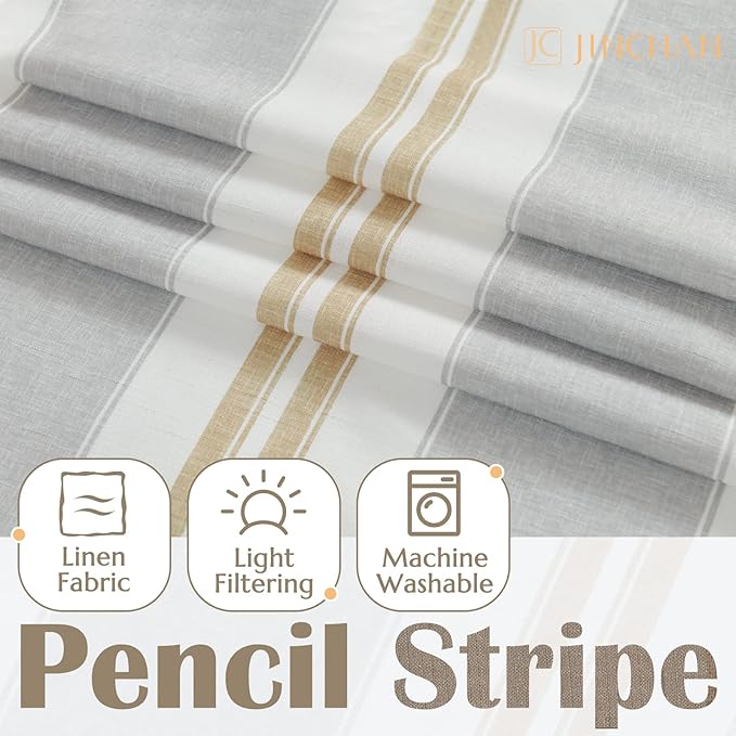 jinchan Striped Valance Farmhouse Window Treatment Linen Textured Drapes for Small Windows Kitchen Living Room RV Vintage Valance 16 Inch Rod Pocket 1 Panel Taupe and Grey