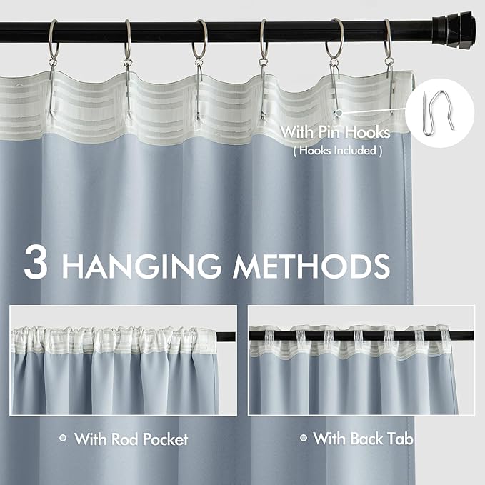 MIULEE Light Blue Back Tab Blackout Curtains 90 Inches Long 2 Panels Set for Living Room Bedroom Privacy, Rod Pocket/Pinch Pleat Thermal Insulated Room Darkening Pleated Light Blocking Drapes