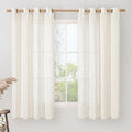 LAMIT 68 Inch Length Linen Curtains for Bedroom 2 Panels, Cream Light Filtering Semi Sheer Drapes Bronze Grommet Boho Window Treatment Panels for Living Room/Sliding Glass Door, 52 x 68 Inch