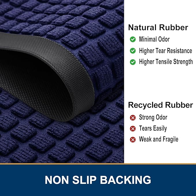 Smiry Front Door Mat Outside Entrance, Heavy Duty Natural Rubber Doormat, Non Slip, Trap Dirt and Moisture, Easy Clean, Low Profile Welcome Floor Mats for Indoor Outdoor Entry, 47x32 Inch, Navy Blue