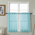 Gwine Short Kitchen Sheer Curtains 36 Inch Length - Light Filtering Voile Small Half Window Curtain for Basement, Rod Pocket Cafe Curtains for Bathroom Cabinet, 42Wx36L Inch, 2 Panels, Aqua