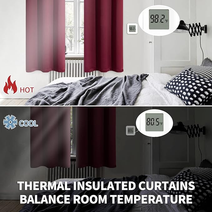 BGment Blackout Curtains for Bedroom - Grommet Thermal Insulated Room Darkening Curtains for Living Room, Set of 2 Panels (38 x 63 Inch, Burgundy)