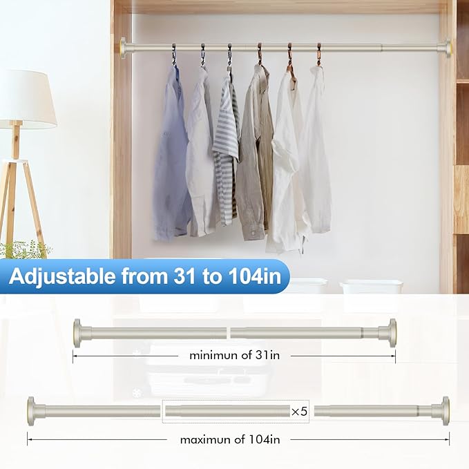 CorkLatta Brushed Shower Curtain Rod 31 to 104 Inch,1 Inch Diameter Adjustable Spring Tension Curtain Rod No Drilling Stainless Steel Telescoping Rod,No Rust