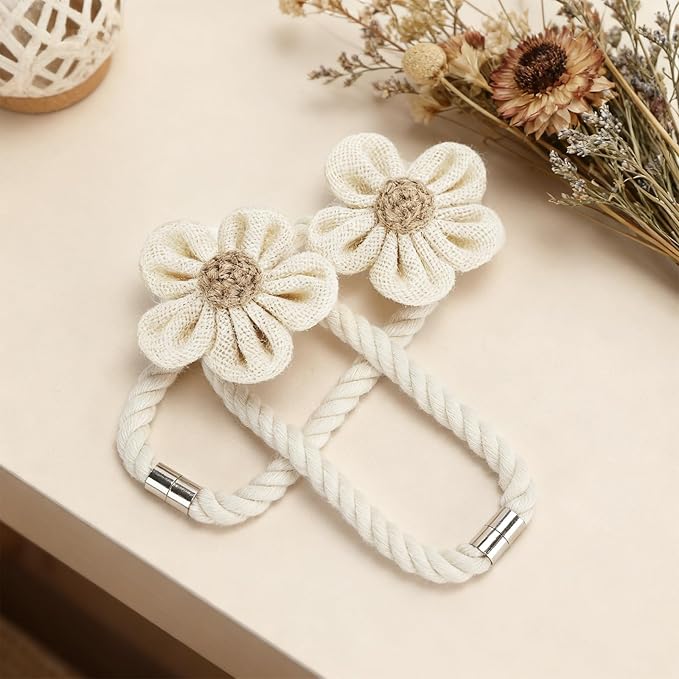 KLOGTSIND Magnetic Curtain Tiebacks, 6 Pack Flower Curtain Holdbacks for Draperies, Elegant Curtain Tie Backs for Boho Bedroom Decor, Toddler Girl Room Decor, Baby Nursery Decor