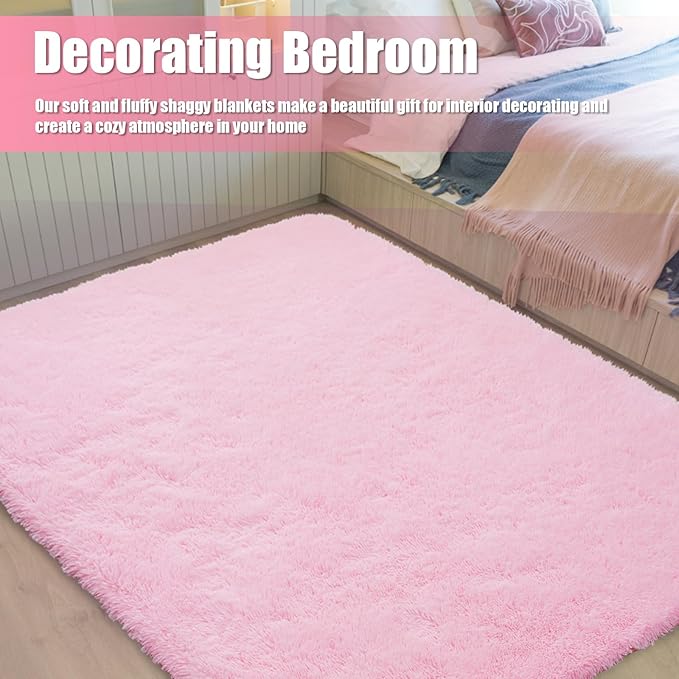 9x12 Fluffy Area Rugs for Living Room,Large Pink Fuzzy Shag Area Rug for Bedroom,Soft Non-Shedding Indoor Plush Carpet for Kids Bedroom Nursery Home Decor
