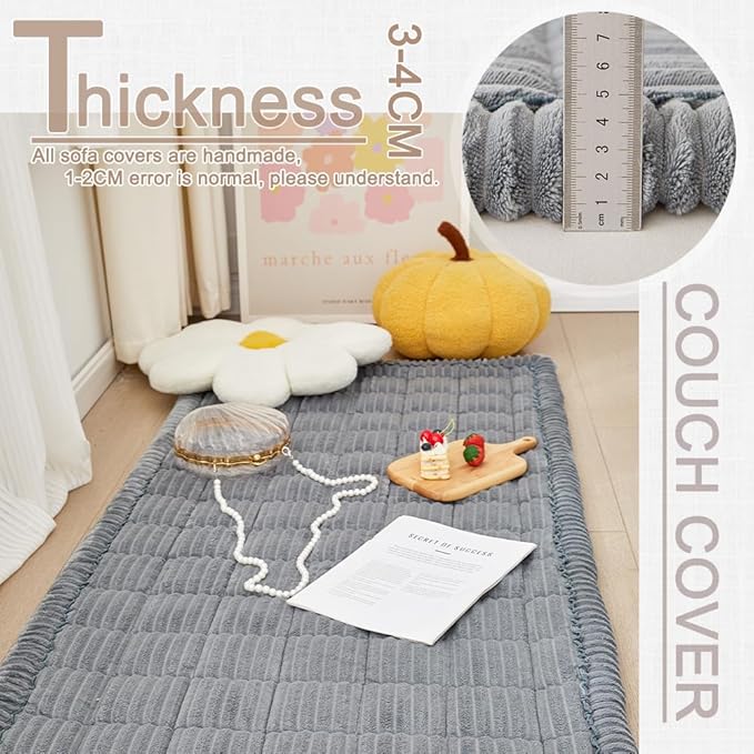 Couch Cover for Dogs Washable, Fuzzy Pet Couch Covers for 3 Cushion Sofa Pet Friendly, Non Slip Sofa Cover (Blue-Grey, 35" x 70.9"/90 x 180cm)