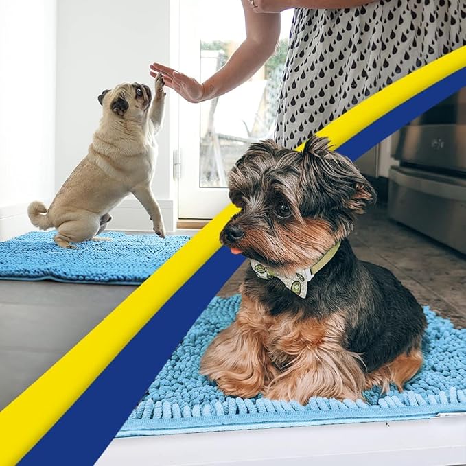 Muddy Mat® | Super Absorbent Door Mat Indoor, Microfiber Quick Dry Chenille Entryway Rug, Non-Slip Front Door Mat, Indoor Mats for Entryway, Machine Washable Pet Rug, Sky Blue 24" x 120"