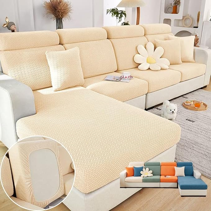 Soothing Home Sofa Covers, Sofa Hero Covers, Wear-Resistant Universal Couch Covers Washable Stretch Sectional Couch Cushion Covers (Beige,Large Single Seat Cover)