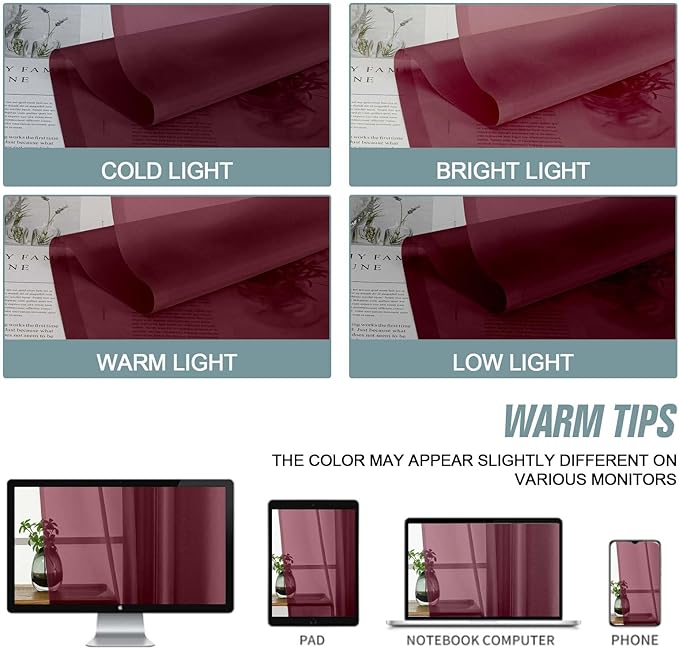 Extra Wide Sheer Curtains for Window 96 Inches Long 2 Panels Set, Elegant Light Filtering Voile Sheer Curtains for Sliding Glass Door, Dual Rod Pocket Window Drapes, Burgundy, 2x59Wx96L Inches