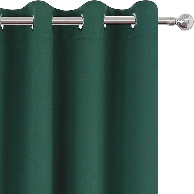 LEMOMO Dark Green Bedroom Blackout Curtains/52 x 63 Inch Long/Set of 2 Curtain Panels/Thermal Insulated Room Darkening Curtains for Bedroom
