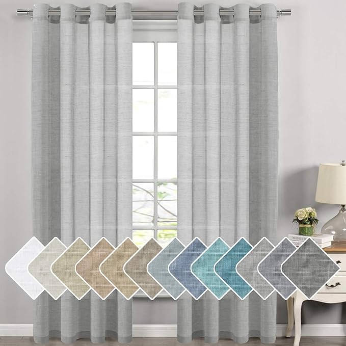 H.VERSAILTEX Elegant Linen and polyester Semi Sheer Curtains for Bedroom Energy Saving Easy Care Privacy Protection Nickel Grommet Window Panels/Drapes for Living Room (Set of 2, 52x84-Inch, Grey)