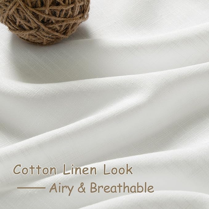 Extra Long Off White Curtain 108 inches Long 2 Panels Set for Living Room Back Tab Modern Farmhouse Coastal Decor Cotton White Sheer Linen Curtains 108 inch Length for Large Window 9 FT Tall