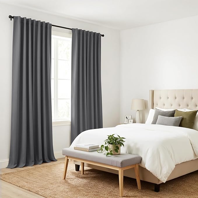 PONY DANCE Decorative Blackout Curtains - 42 W x 84 Inches L, Grey Window Treatments Blinds Thermal Insulated Drapes Light Blocking Thermal Panels Home Decoration for Living Room, 1 Pair