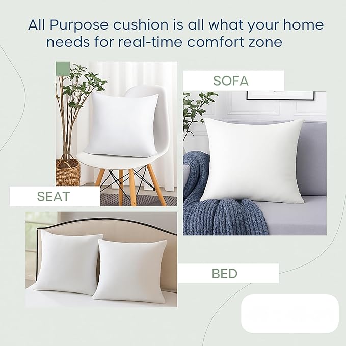 LANE LINEN 20x20 Pillow Inserts - Set of 2 Lightweight Down Alternative Square Pillows, White Throw Pillows for Bed, Decorative Pillows for Couch Bed, Firm Pillows for Living Room