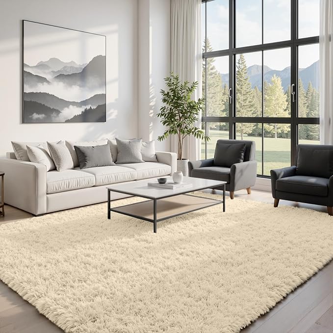 8x10 Area Rugs for Living Room Rug: Soft Fluffy Shag Beige Rugs for Bedroom, Non-Slip Large Fuzzy Plush Rug Indoor Floor Carpet for Nursery Kids Boys Girls Room, Dorms, Playroom, Modern Home Decor