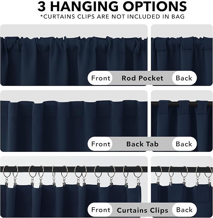 Deconovo Back Tab and Rod Pocket Drapes and Curtains Short Blackout Curtains for Kitchen Windows 42Wx54L Inch Navy Blue 2 Panels
