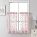 Lecloud Leia Blush Pink Sheer Curtains 36 Inch Length 2 Panels, Jacquard Leaf Textured Voile Short Curtains, Dual Rod Pocket Semi Sheer Tiers for Kitchen Bathroom Bedroom Living Room, 28" W x 36" L