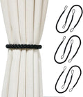 Curtain Tiebacks Ropes, 6pcs Decorative Handmade Tie Backs Curtain Holdbacks Holders Cord for Window Sheer Drapes Indoor Outdoor, Black